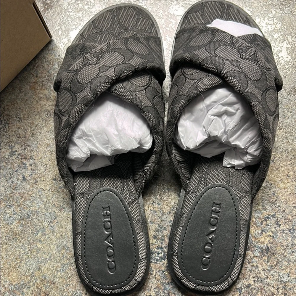 Coach Black/Gray Monogram Slide Sandals